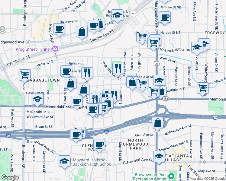 map of restaurants, bars, coffee shops, grocery stores, and more near 198 Gibson Street Southeast in Atlanta