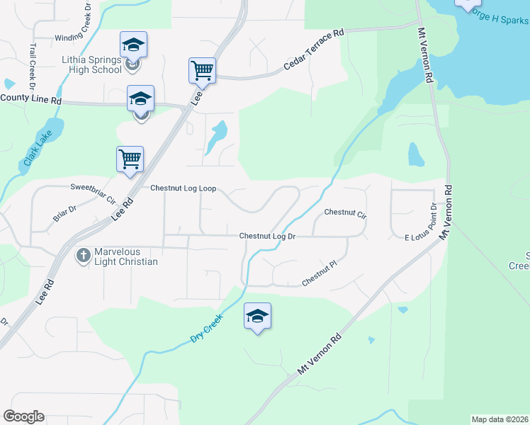 map of restaurants, bars, coffee shops, grocery stores, and more near 2280 Chestnut Log Loop in Lithia Springs