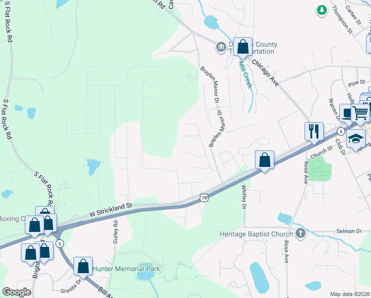 map of restaurants, bars, coffee shops, grocery stores, and more near 8423 Cyprus Ridge Way in Douglasville