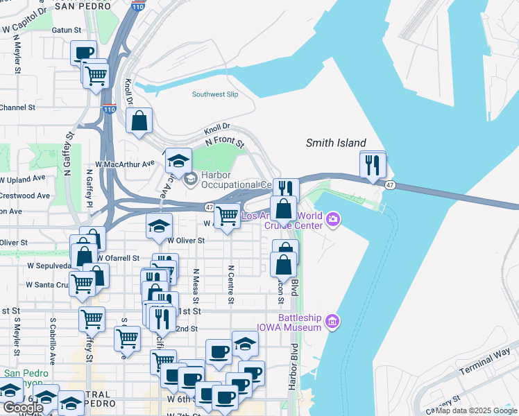 map of restaurants, bars, coffee shops, grocery stores, and more near 661 North Harbor Boulevard in Los Angeles