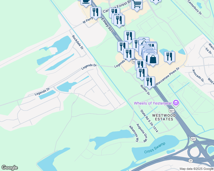 map of restaurants, bars, coffee shops, grocery stores, and more near 1655 Palmetto Palm Drive in Myrtle Beach