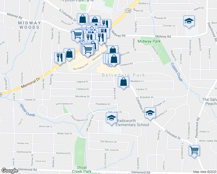 map of restaurants, bars, coffee shops, grocery stores, and more near 3024 Catalina Drive in Decatur