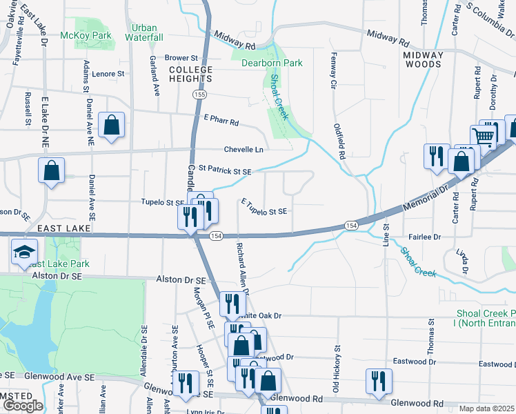 map of restaurants, bars, coffee shops, grocery stores, and more near 2502 East Tupelo Street Southeast in Atlanta