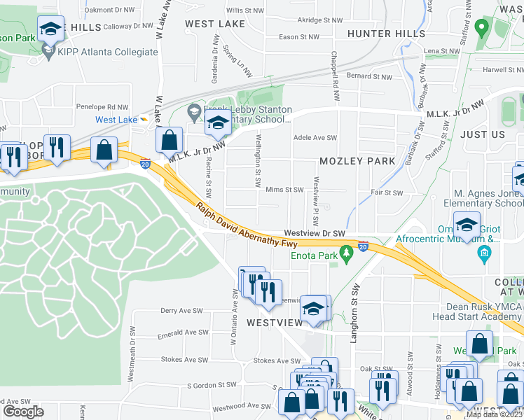 map of restaurants, bars, coffee shops, grocery stores, and more near 240 Wellington Street Southwest in Atlanta