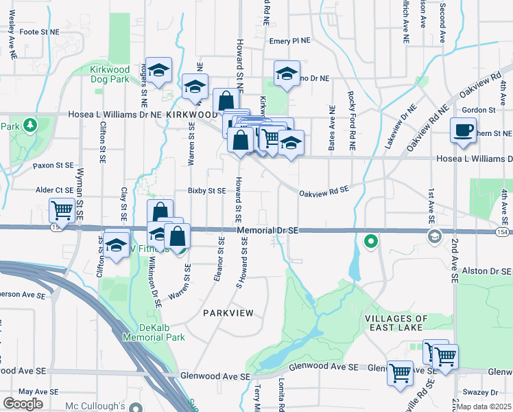 map of restaurants, bars, coffee shops, grocery stores, and more near 149 Bixby Terrace Southeast in Atlanta