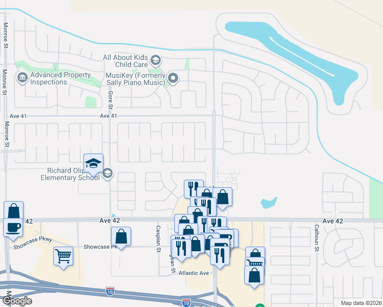 map of restaurants, bars, coffee shops, grocery stores, and more near 41371 Doyle Street in Indio