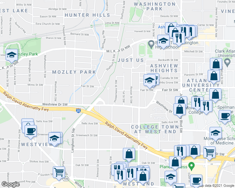 map of restaurants, bars, coffee shops, grocery stores, and more near 226 Holderness Street Southwest in Atlanta