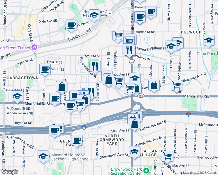 map of restaurants, bars, coffee shops, grocery stores, and more near 181 Flat Shoals Avenue Southeast in Atlanta