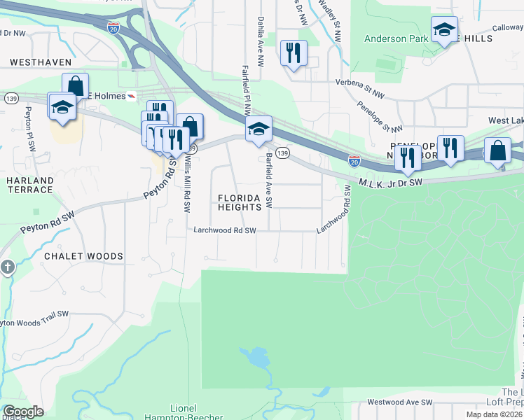 map of restaurants, bars, coffee shops, grocery stores, and more near 267 Barfield Avenue Southwest in Atlanta
