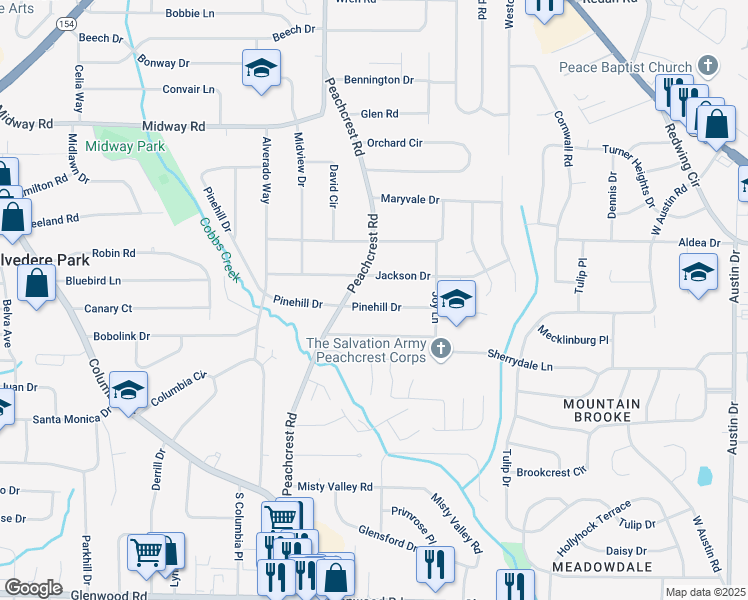 map of restaurants, bars, coffee shops, grocery stores, and more near 3430 Pinehill Drive in Decatur