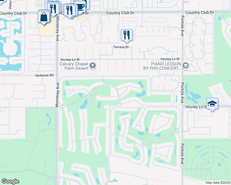 map of restaurants, bars, coffee shops, grocery stores, and more near 305 Avenue Del Sol in Palm Desert