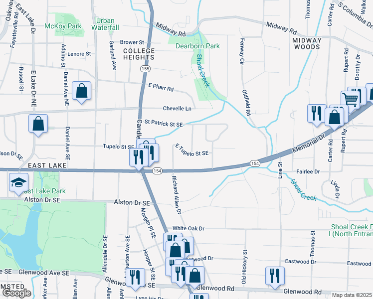 map of restaurants, bars, coffee shops, grocery stores, and more near 2502 East Tupelo Street Southeast in Atlanta