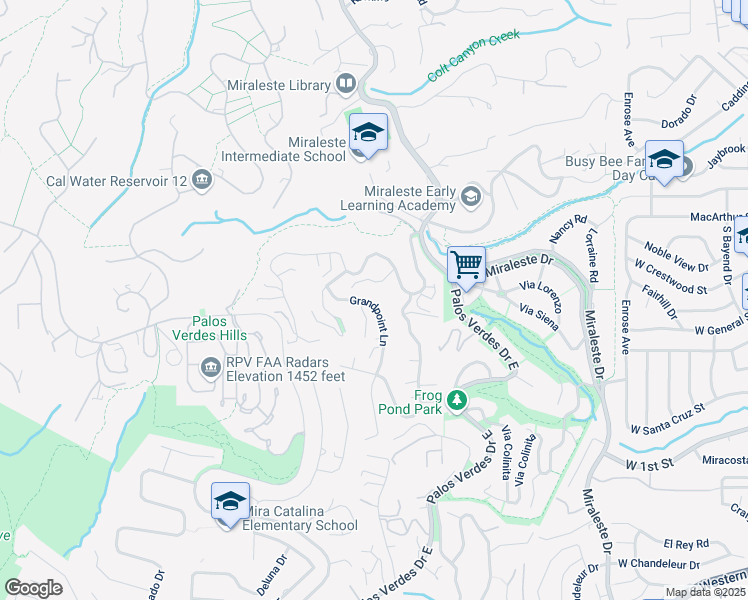 map of restaurants, bars, coffee shops, grocery stores, and more near 29666 Grandpoint Lane in Rancho Palos Verdes