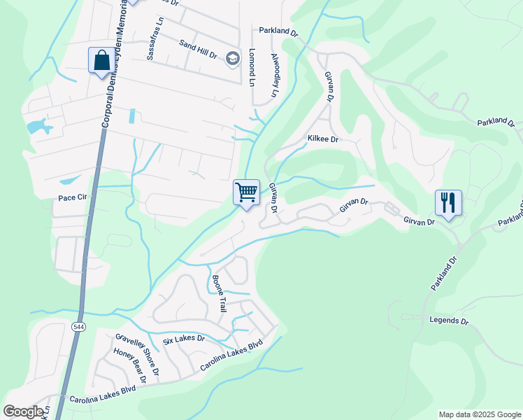 map of restaurants, bars, coffee shops, grocery stores, and more near 5361 Abbey Park Loop in Myrtle Beach