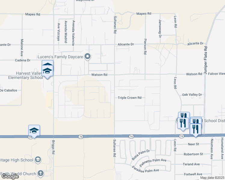 map of restaurants, bars, coffee shops, grocery stores, and more near 25387 Calamity Lane in Homeland