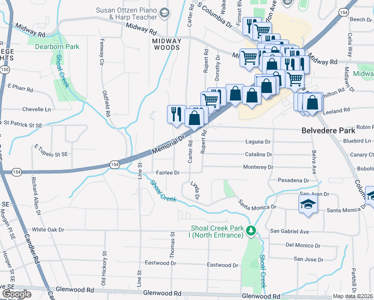 map of restaurants, bars, coffee shops, grocery stores, and more near 1521 Carter Road in Decatur