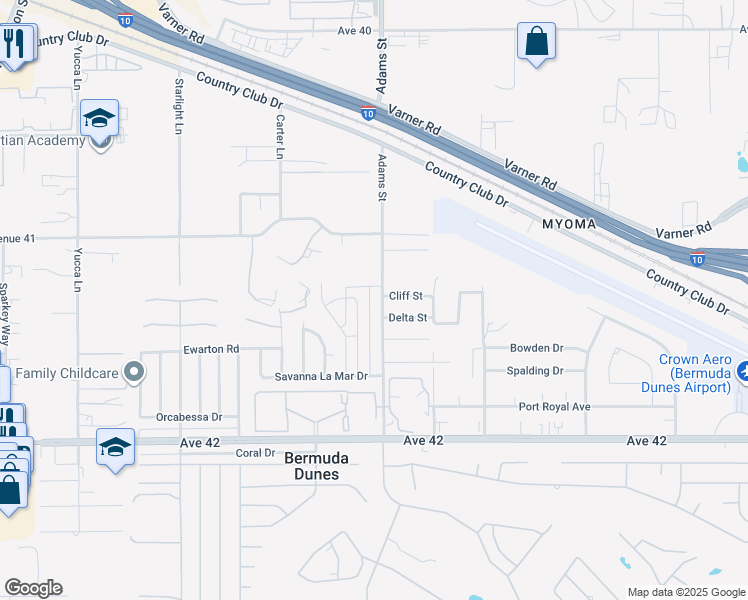 map of restaurants, bars, coffee shops, grocery stores, and more near 7901 Cliff Street in Bermuda Dunes