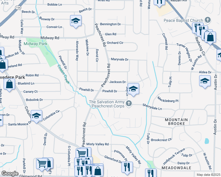map of restaurants, bars, coffee shops, grocery stores, and more near 3436 Pinehill Drive in Decatur