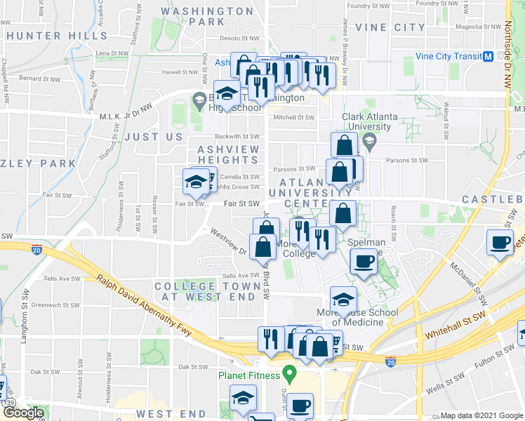 map of restaurants, bars, coffee shops, grocery stores, and more near 945 Joyce Street Southwest in Atlanta
