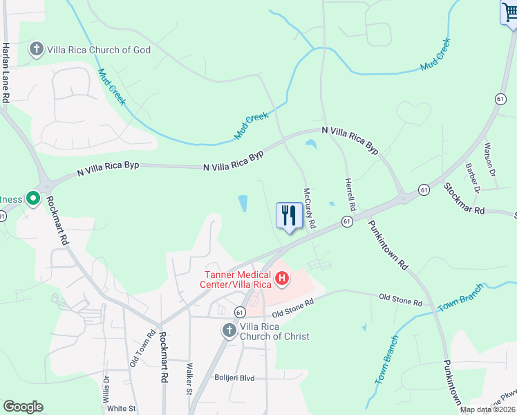 map of restaurants, bars, coffee shops, grocery stores, and more near 534 Susan Drive in Villa Rica