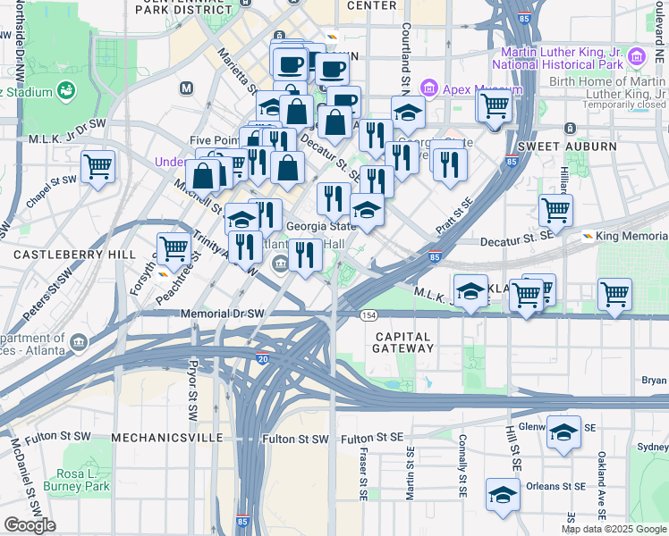 map of restaurants, bars, coffee shops, grocery stores, and more near 218 Capitol Avenue Southwest in Atlanta