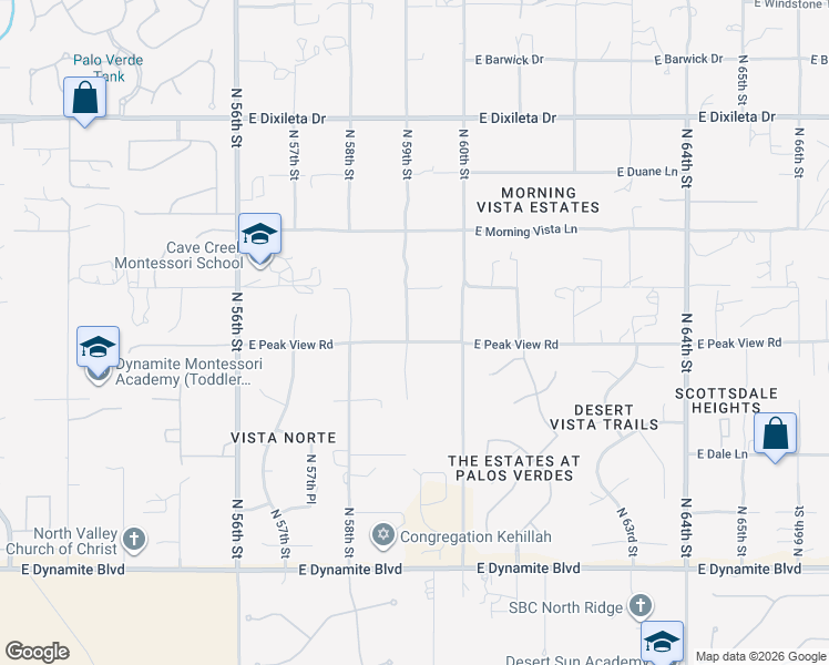 map of restaurants, bars, coffee shops, grocery stores, and more near 5908 East Peak View Road in Cave Creek