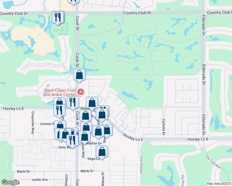 map of restaurants, bars, coffee shops, grocery stores, and more near 75260 Vista Corona in Palm Desert