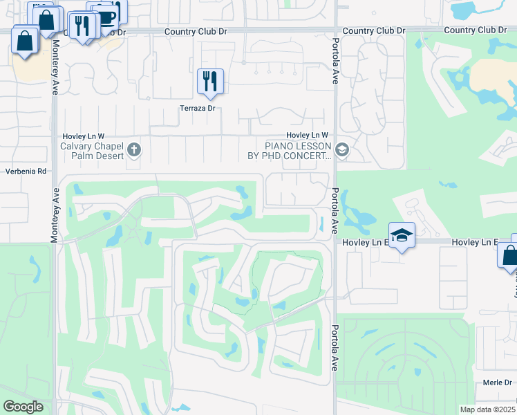 map of restaurants, bars, coffee shops, grocery stores, and more near 381 San Remo Street in Palm Desert