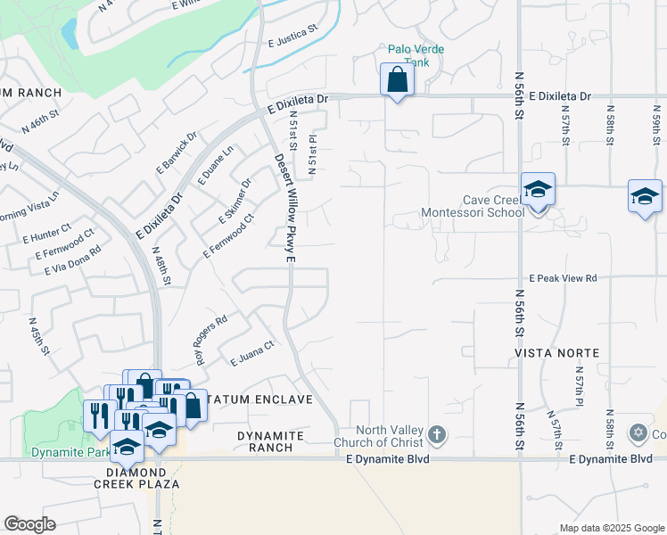 map of restaurants, bars, coffee shops, grocery stores, and more near 29011 North 51st Place in Cave Creek
