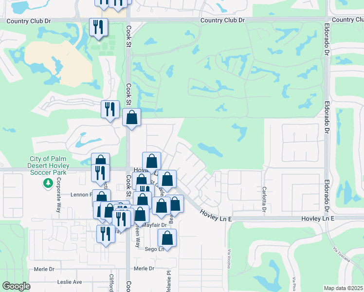 map of restaurants, bars, coffee shops, grocery stores, and more near 75235 Vista Corona in Palm Desert
