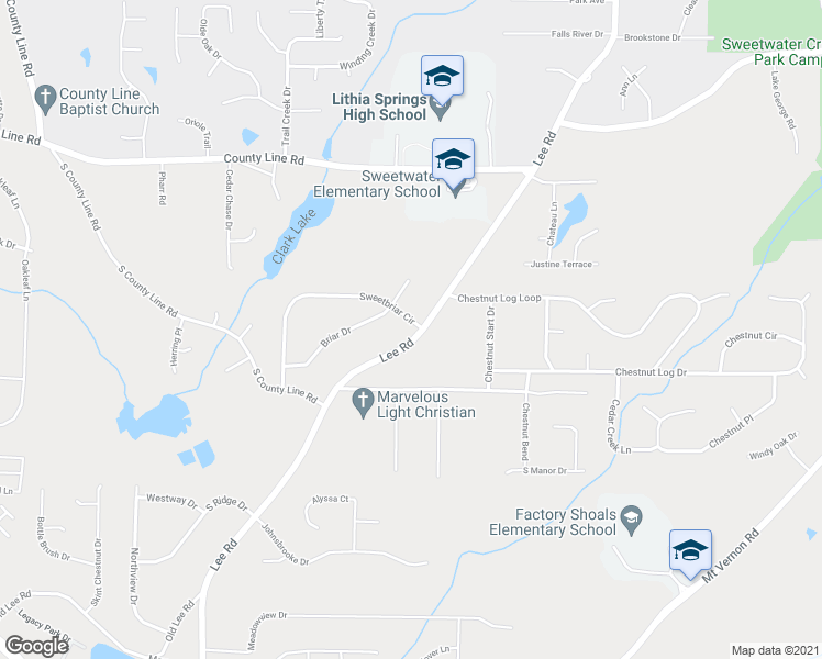 map of restaurants, bars, coffee shops, grocery stores, and more near 8475 Lee Road in Lithia Springs