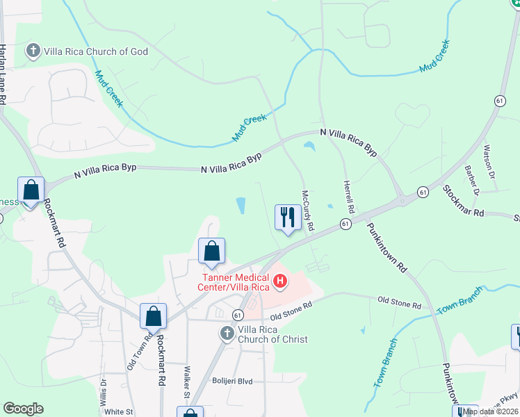 map of restaurants, bars, coffee shops, grocery stores, and more near 534 Susan Drive in Villa Rica