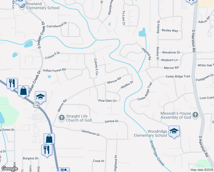 map of restaurants, bars, coffee shops, grocery stores, and more near 1697 Pine Glen Circle in Decatur