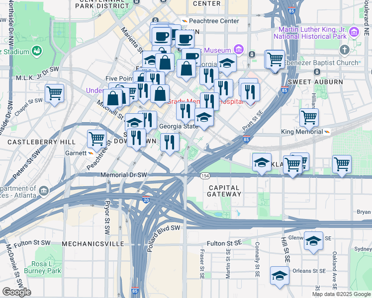 map of restaurants, bars, coffee shops, grocery stores, and more near 218 Capitol Avenue Southwest in Atlanta