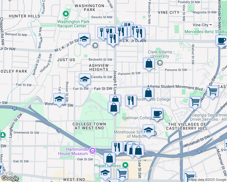 map of restaurants, bars, coffee shops, grocery stores, and more near 945 Joyce Street Southwest in Atlanta