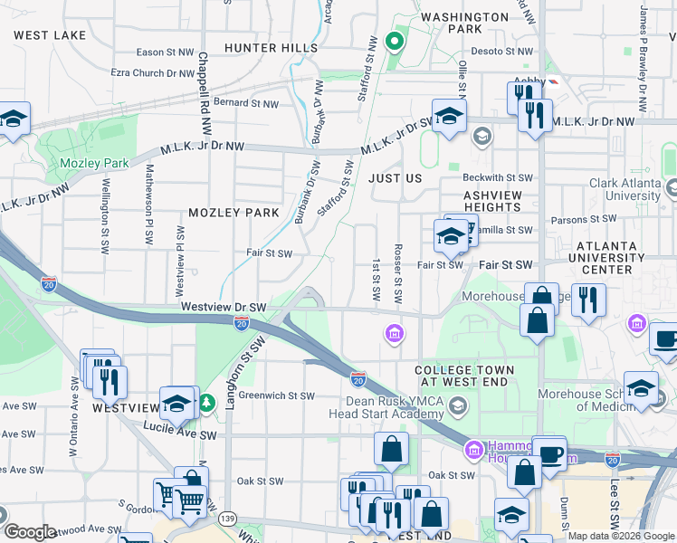 map of restaurants, bars, coffee shops, grocery stores, and more near 229 Napoleon Drive Southwest in Atlanta