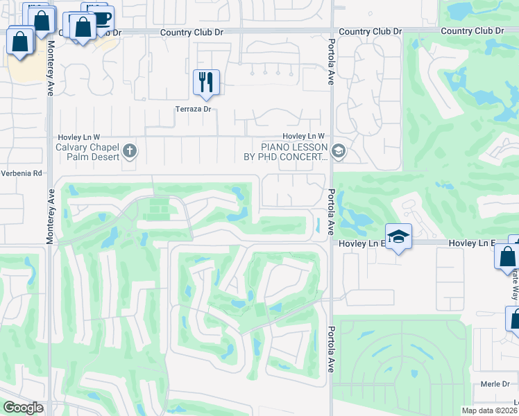 map of restaurants, bars, coffee shops, grocery stores, and more near 244 San Remo in Palm Desert