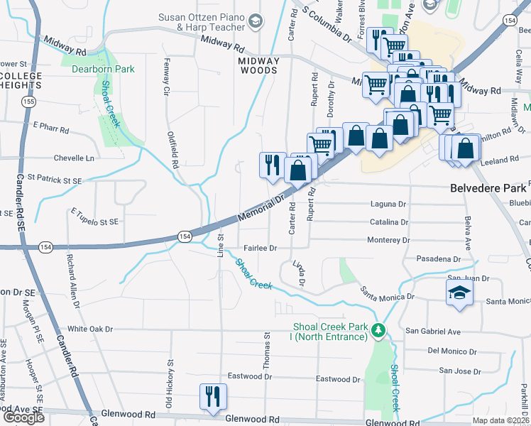 map of restaurants, bars, coffee shops, grocery stores, and more near 3265 Memorial Drive in Decatur