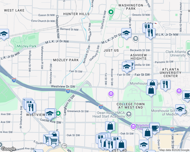 map of restaurants, bars, coffee shops, grocery stores, and more near 229 Napoleon Drive Southwest in Atlanta