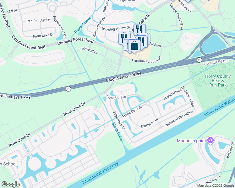 map of restaurants, bars, coffee shops, grocery stores, and more near 8031 Bird Key Court in Myrtle Beach