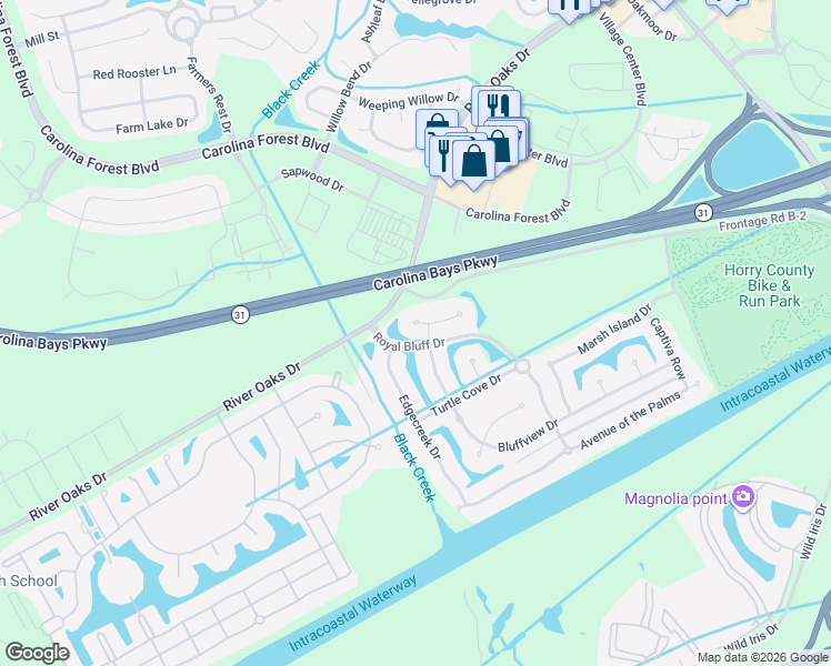 map of restaurants, bars, coffee shops, grocery stores, and more near 8031 Bird Key Court in Myrtle Beach