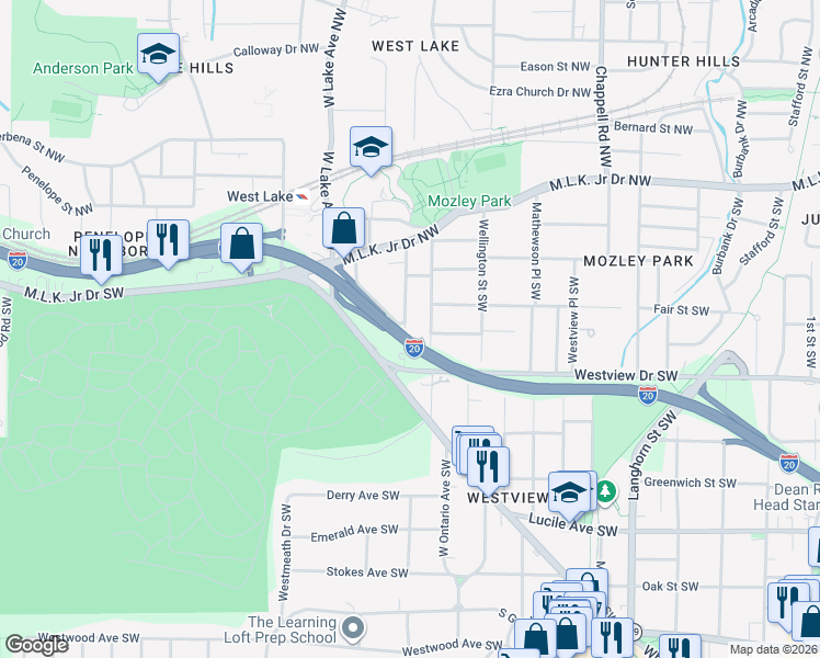 map of restaurants, bars, coffee shops, grocery stores, and more near 232 Racine Street Southwest in Atlanta
