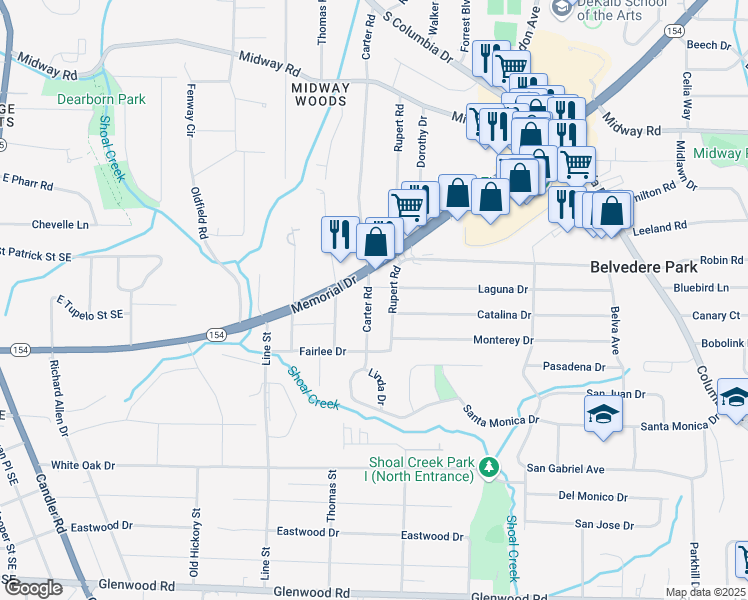 map of restaurants, bars, coffee shops, grocery stores, and more near 1516 Carter Road in Decatur