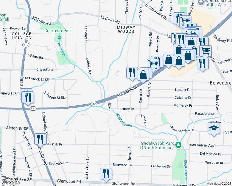 map of restaurants, bars, coffee shops, grocery stores, and more near 3220 Memorial Drive in Decatur
