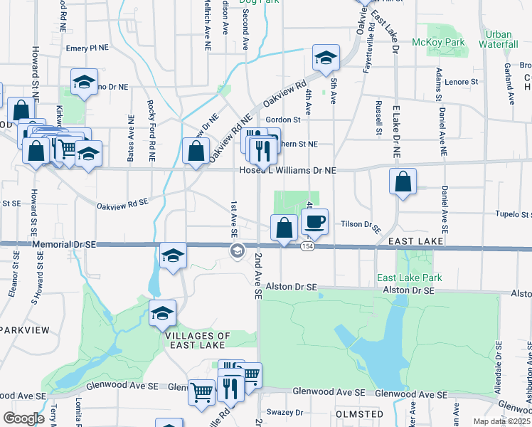 map of restaurants, bars, coffee shops, grocery stores, and more near 130 2nd Avenue Southeast in Atlanta