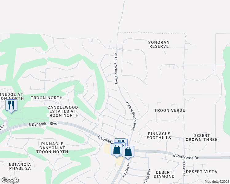 map of restaurants, bars, coffee shops, grocery stores, and more near 10907 East Via Dona Road in Scottsdale
