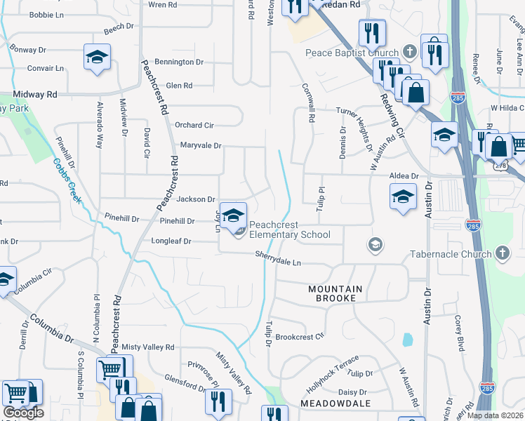 map of restaurants, bars, coffee shops, grocery stores, and more near 1506 Meadowlark Drive in Decatur