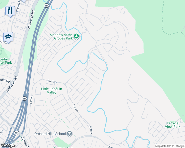 map of restaurants, bars, coffee shops, grocery stores, and more near 211 Trailmaster in Irvine