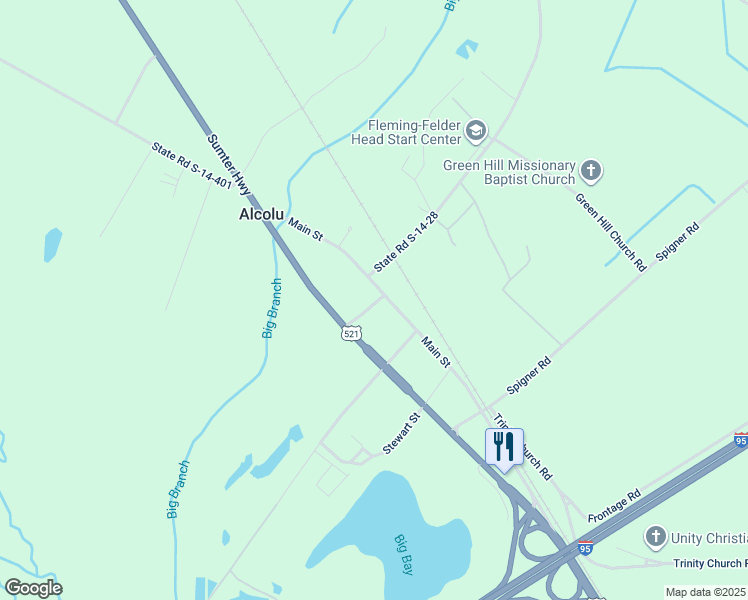 map of restaurants, bars, coffee shops, grocery stores, and more near 1682 Main Street in Alcolu