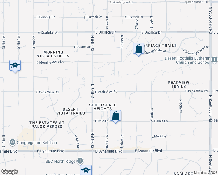 map of restaurants, bars, coffee shops, grocery stores, and more near 6506 East Peak View Road in Cave Creek